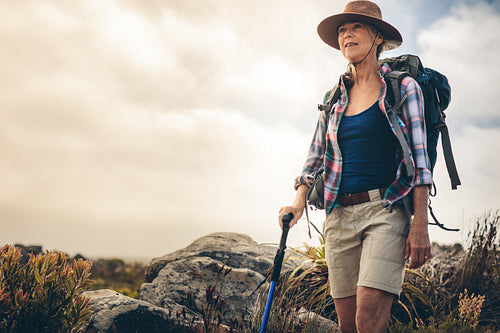 Portrait of a woman on a trekking expedition