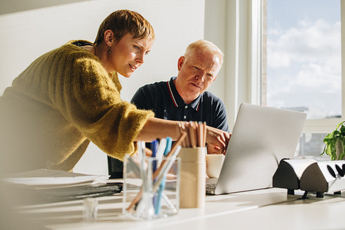 Business people working together on laptop