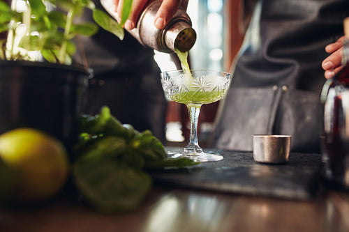 Classic modern basil smash cocktail 