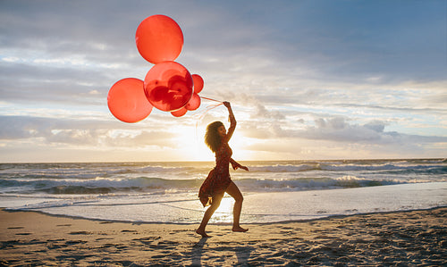 Woman having fun on the sea shore