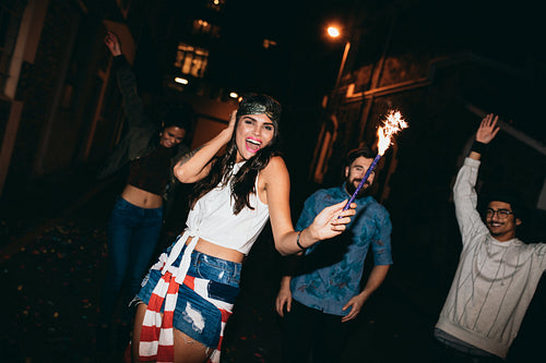 Cheerful people celebrating 4th of july