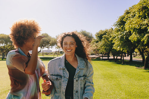 Girlfriends enjoying a day in the park with laughter and friendship