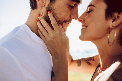 Couple caught in a romantic moment