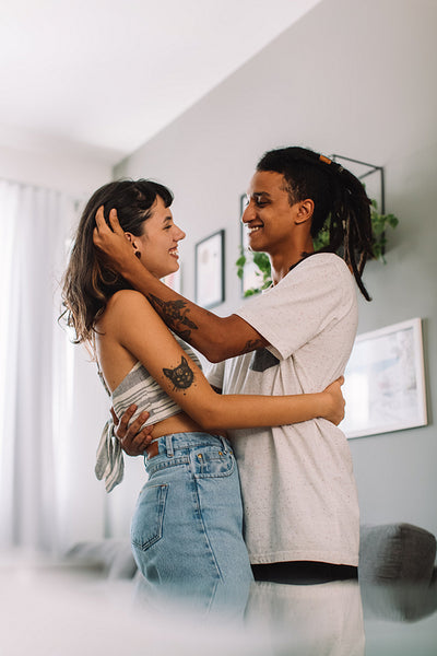 Interracial couple bonding at home