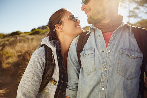 Hiker couple enjoying in nature