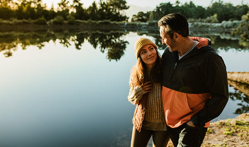 Romantic walk by the lake