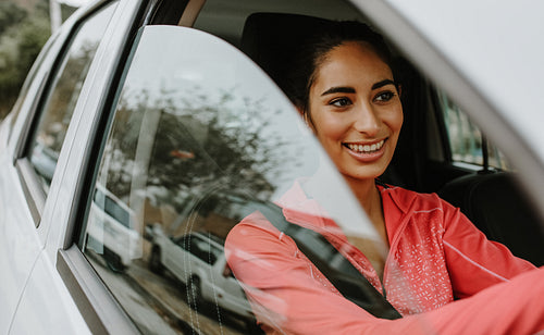 Woman driving her car