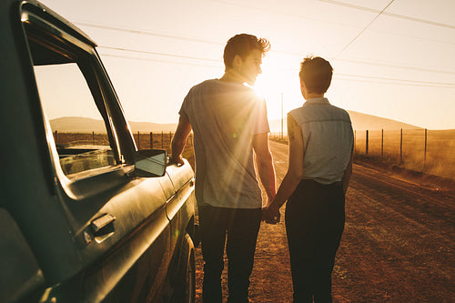 Couple enjoying on a road trip
