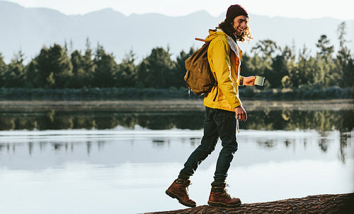 Man spending time enjoying nature in countryside