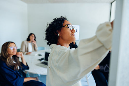 Businesswoman presents insights during meeting