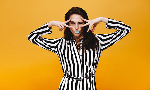 Funky female model in studio