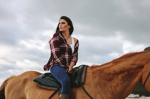 Attractive equestrian on her horse