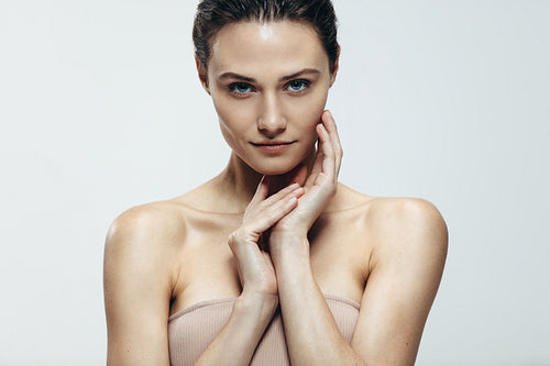 Beauty portrait of woman with natural skin
