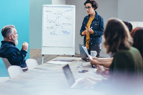 Female entrepreneur sharing business plans