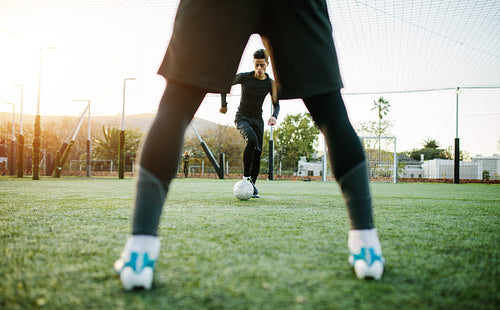 Soccer players during team practice
