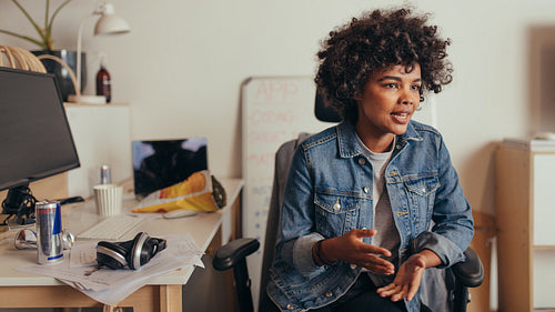 Startup owner sharing few business ideas with team