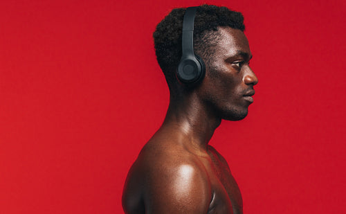 Man exercising with headphone on