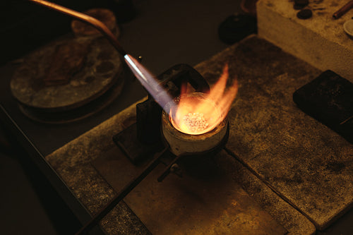 Melting silver in a small crucible
