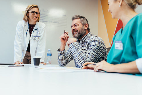 Medical team interacting at a meeting in boardroom