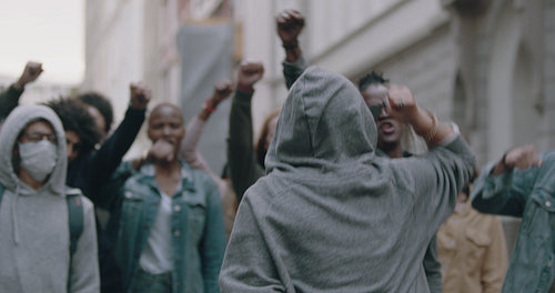 Group protesting and giving slogans