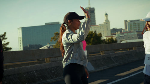 Happy runners celebrate fitness achievement