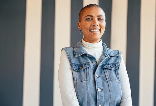 Cheerful businesswoman smiling in a modern office