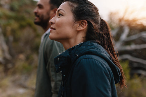 Young couple hiking in nature