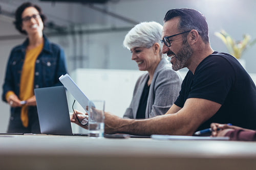 Happy business people in a meeting