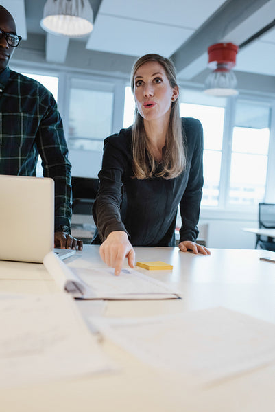 Female executive explaining business plan to her team