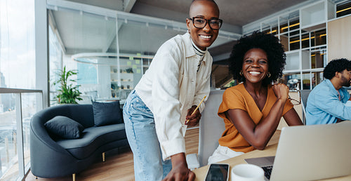 Successful businesswomen working together in a creative office