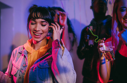 Friends having fun at a house party