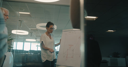 Businesswoman explaining a graph on flipchart
