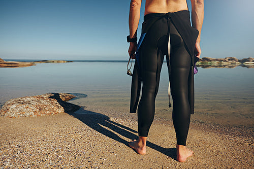 Triathlete getting ready for a race