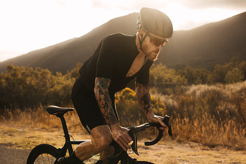 Cyclist sprinting on his bicycle