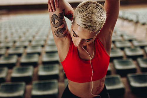 Close up of a female athlete doing workout