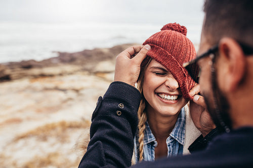 Couple enjoying themselves on a winter day