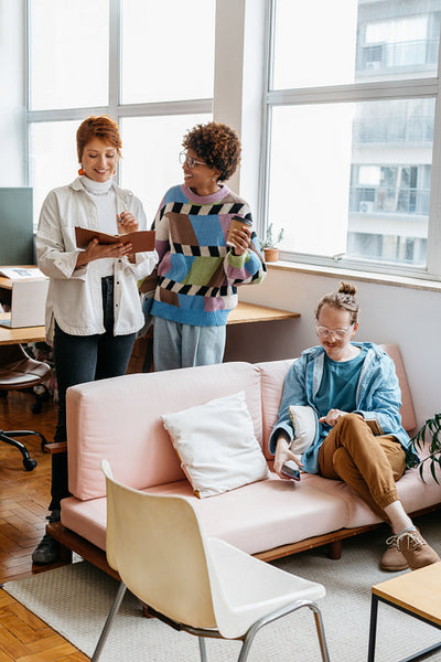 Creative team collaborating in a modern co-working space