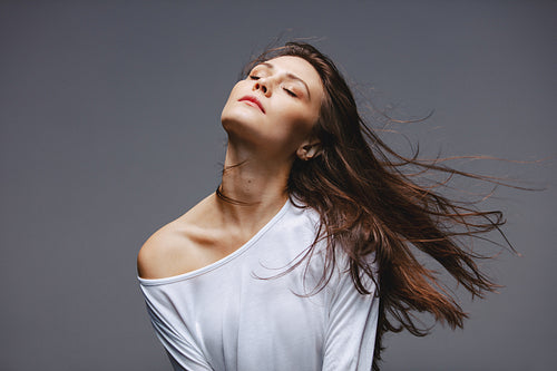 Beautiful woman with long brown hair