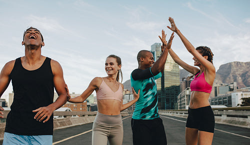 Group of friends after a successful training session