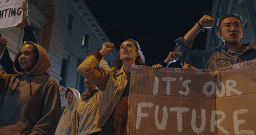 Group of activists in a protest rally