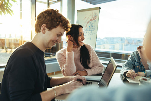 Students having group study in college