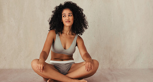 Confident female model in her natural body