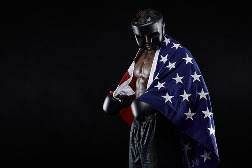 Male boxer with American flag