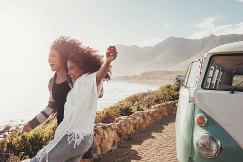 Best friends enjoying their road trip