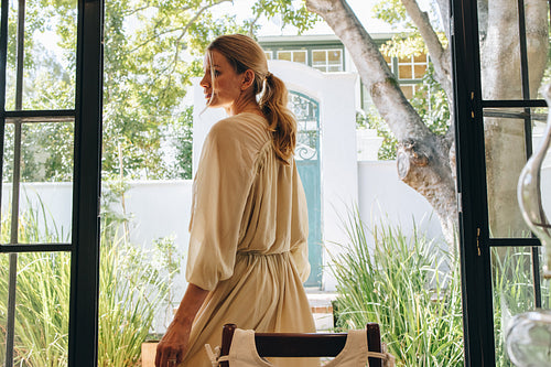 Woman enjoying a lovely afternoon at a hotel
