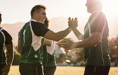 Rugby champions handshakes after game