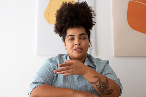 Woman having a video call while working from home
