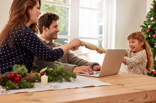 Family at home celebrating christmas