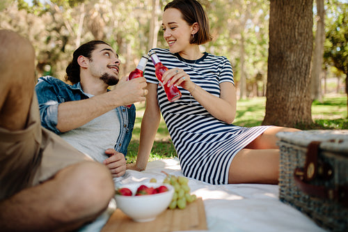 Couple having picnic at park