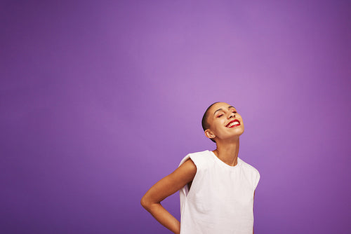 Beautiful woman model on purple background